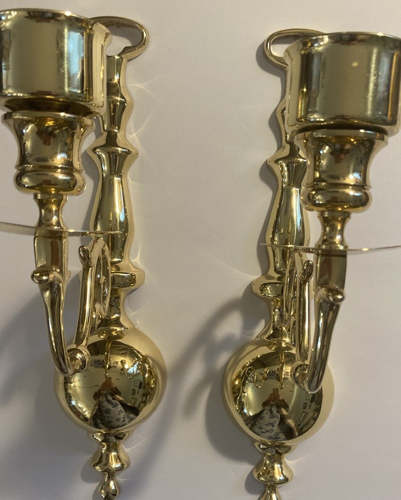Vintage Solid Brass Wall Sconces Candle Holders 12”Pair Set