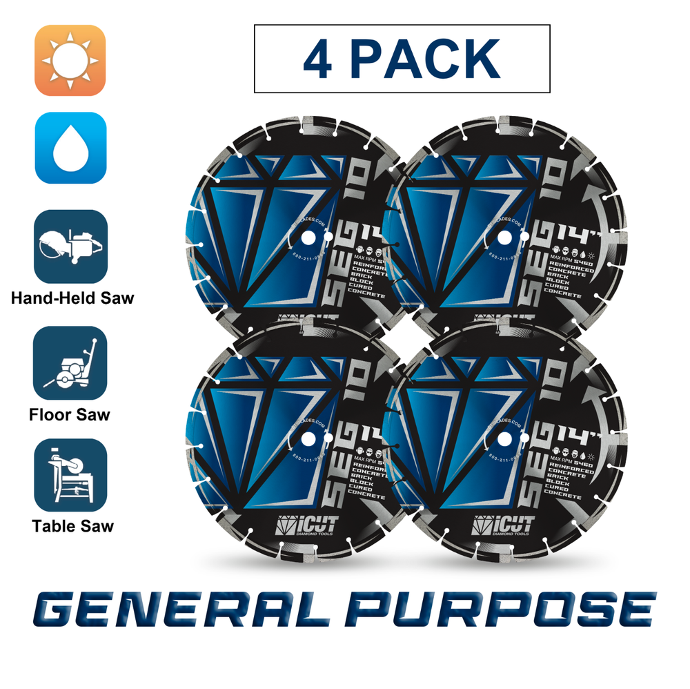 14" Segmented Saw Diamond Blade 10mm for Concrete, Block, Brick - 4 Pack