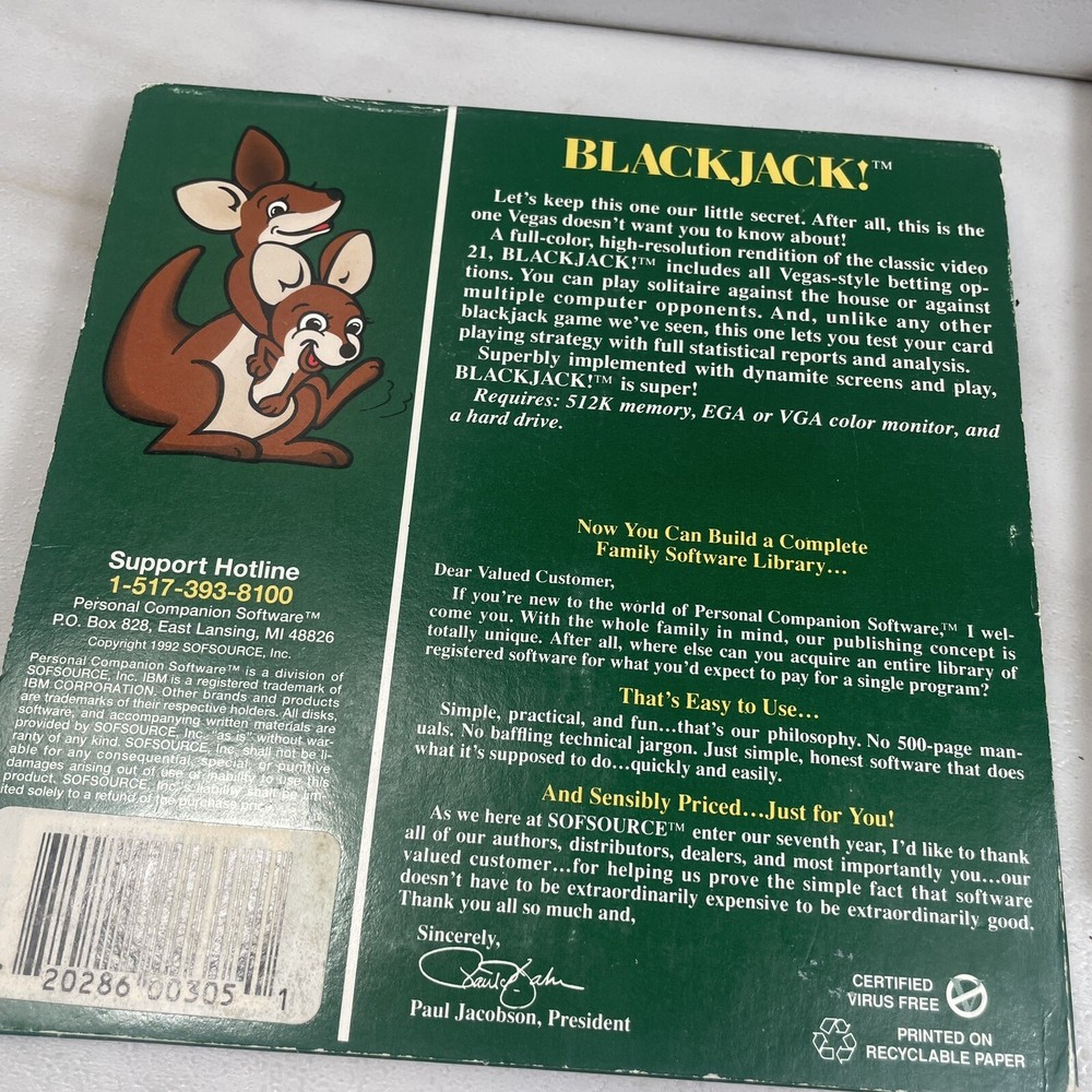 2 Vtg Computer Games BLACKJACK & KLONDIKE 3.5” Floppy Disk Original Packaging