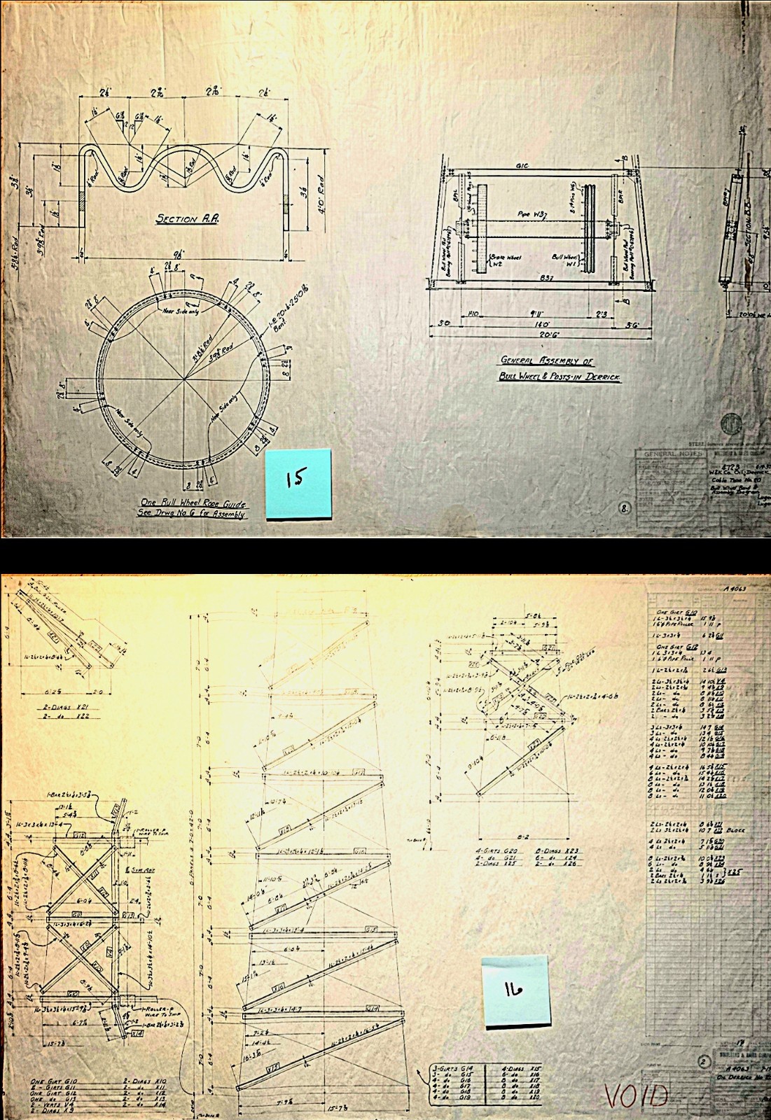 Original 1930's Industrial OIL DERRICK Technical drawings, Diazo/Blueprint LOT