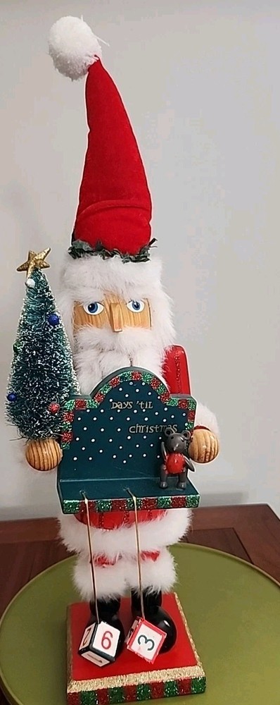Vintage Countdown To Christmas Santa Nutcracker With Christmas Tree 17" EUC