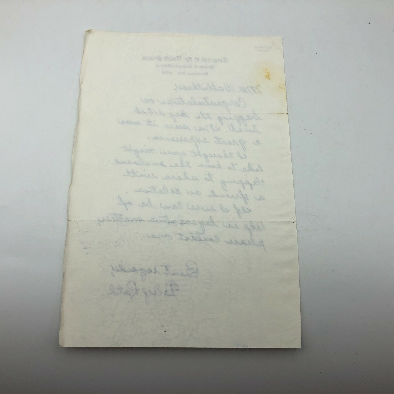 Vtg U.S. Congress Letterhead Toby Roth Representative WI Hand Written Letter Q1