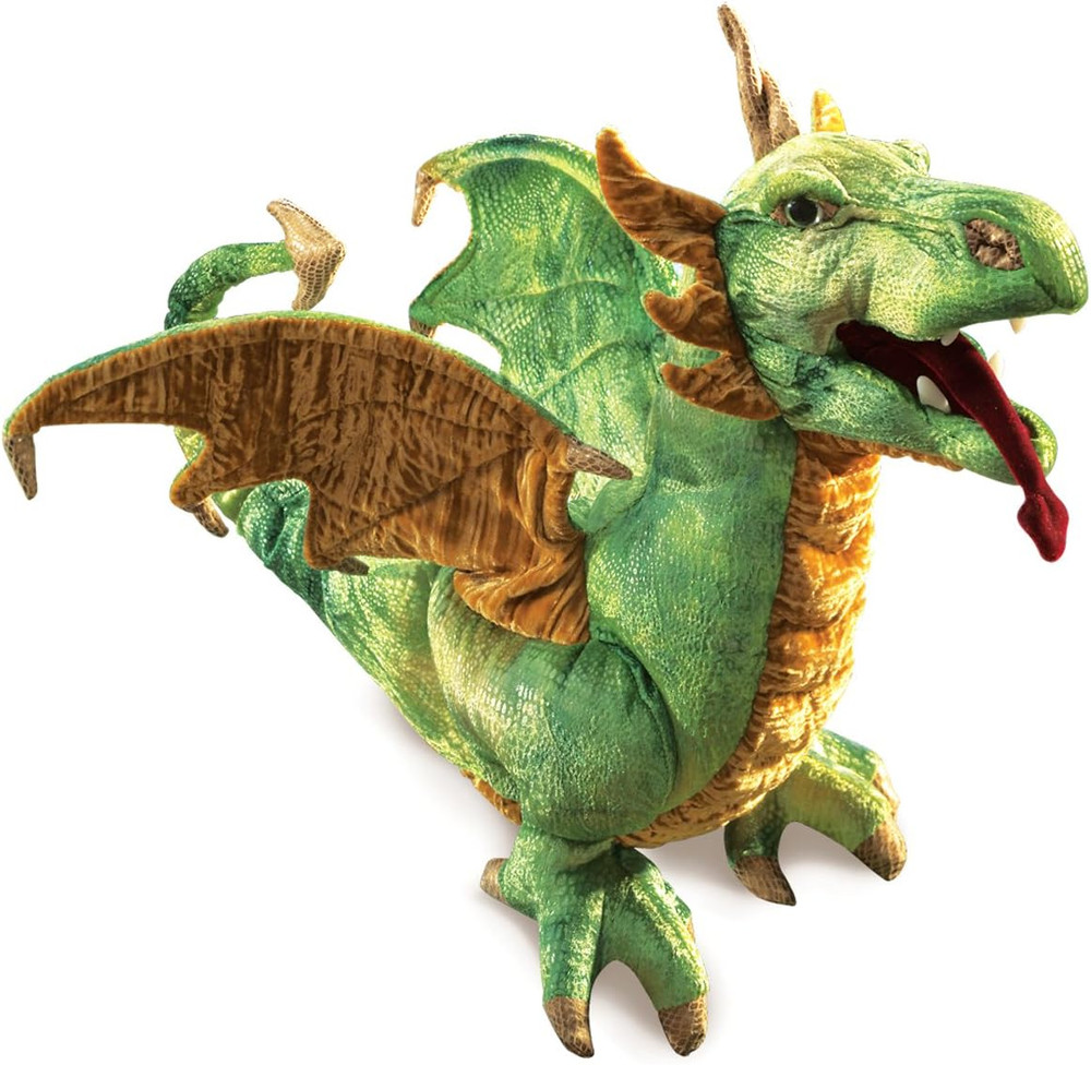 Wyvern Dragon Hand Puppet, Green, White
