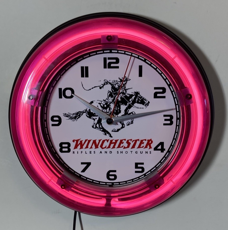 Winchester Firearms logo neon wall clock
