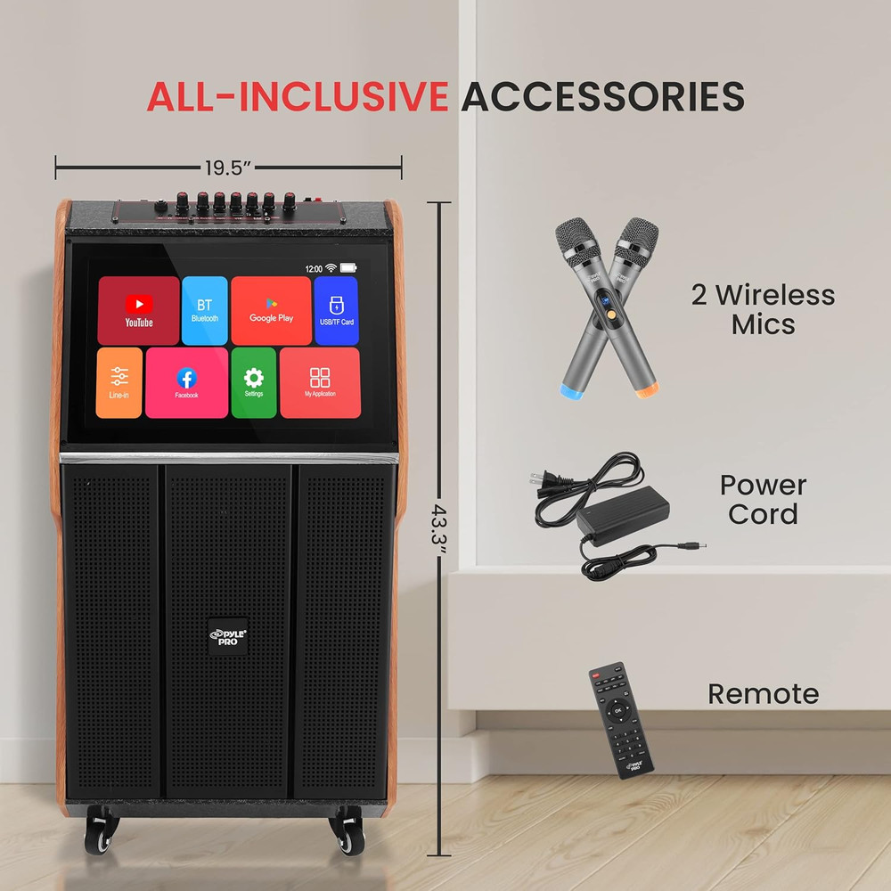 Wireless Karaoke Machine with Touch Screen, Mic, Wheels & Multi-Device Support