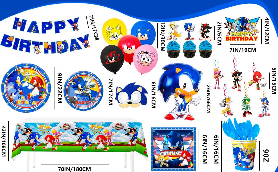 118 Pcs Sonic Birthday Party Decorations Sonic Party Tableware Plates Balloons