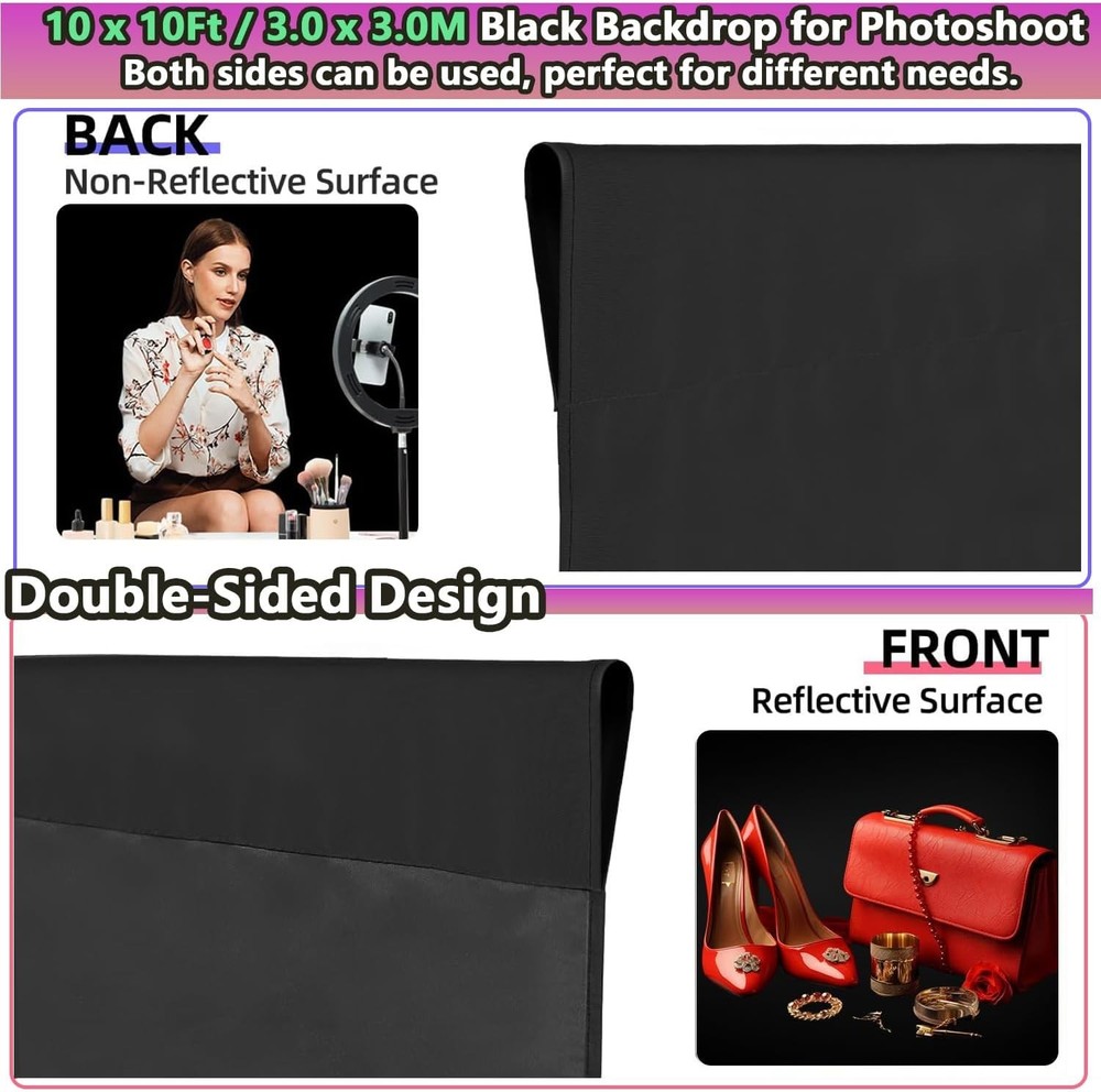 Black Backdrop 10 X 10 Ft, Solid Photo 10x10ft, black backdrop