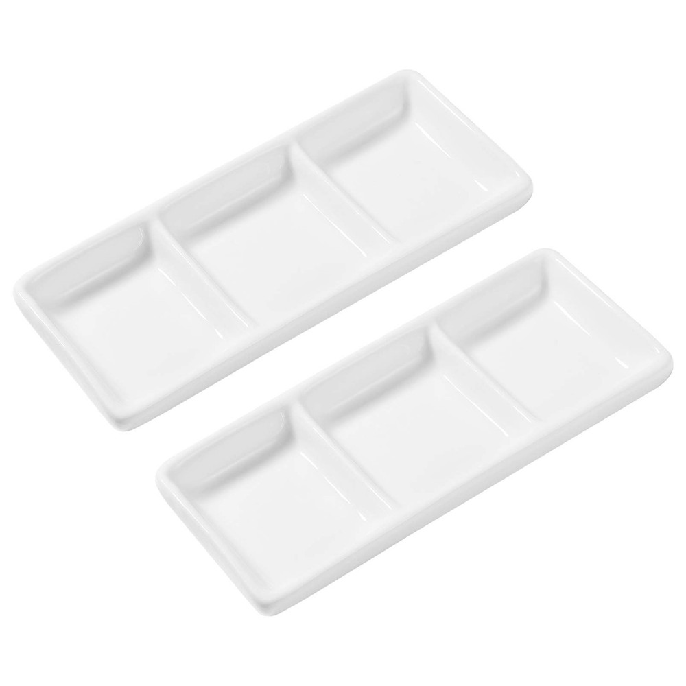 2pcs White Ceramic Serving Platter 3 Compartment Appetizer Serving Tray Divid...