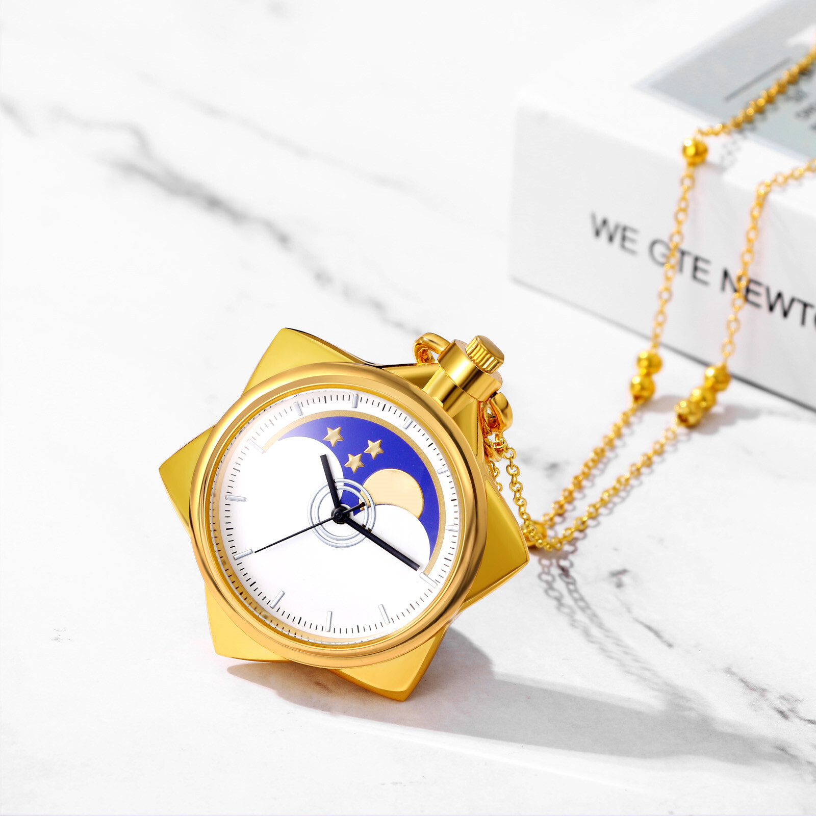 Women Girls Hexagram Quartz Pocket Watch Sailor Moon Star Hanging Watch Necklace