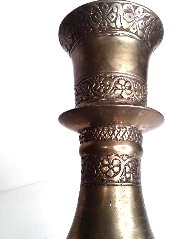 Antique 18-19th c Mughal Bronze fluted Pattern Hookah Base or Vase