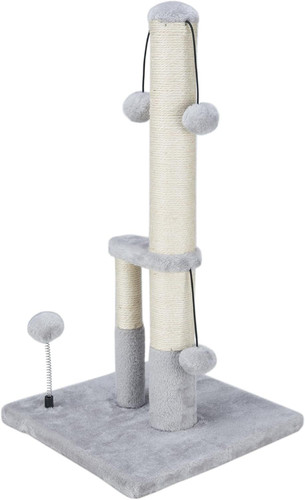Dimaka Tall Cat Scratching Post, Double Lower Posts Extra Stable Grey