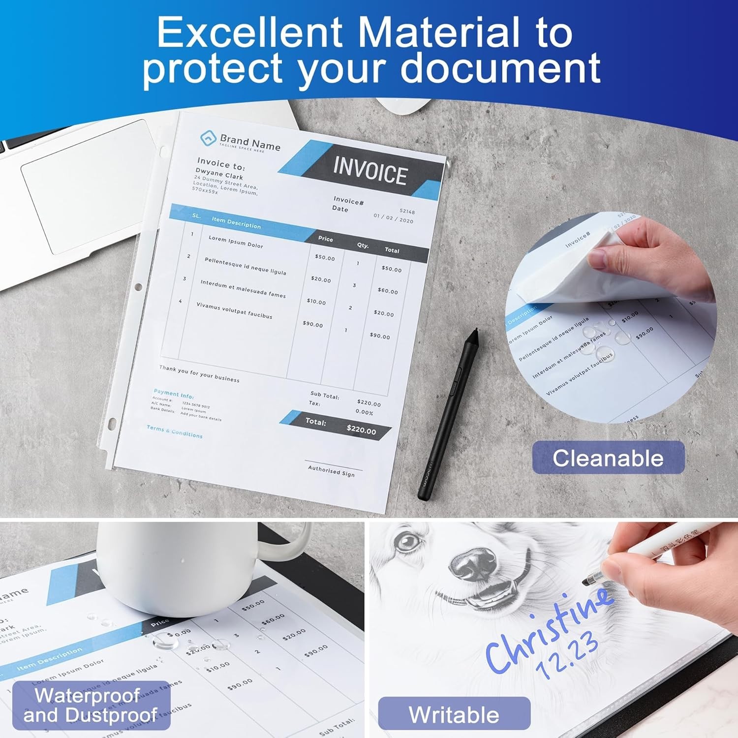 65 Pack Clear Sheet Protectors, 8.5 x 11 inch Page Protectors for 3 Ring Binder.