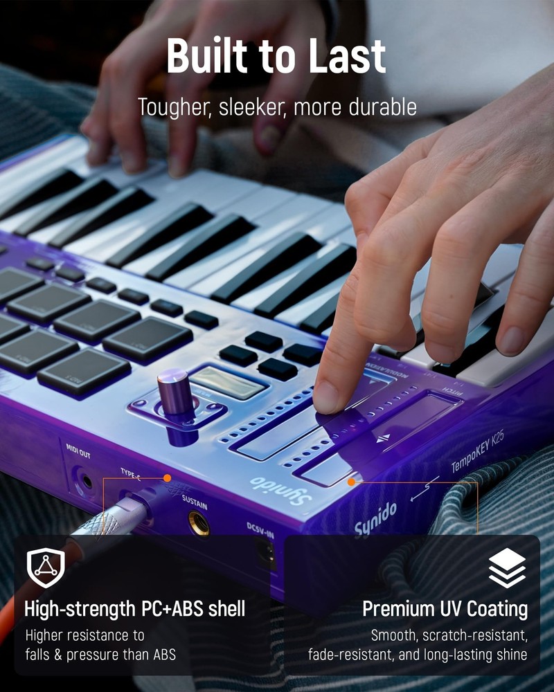 25Key USB MIDI Keyboard Controller with Drum Pads & OLED Screen for Music