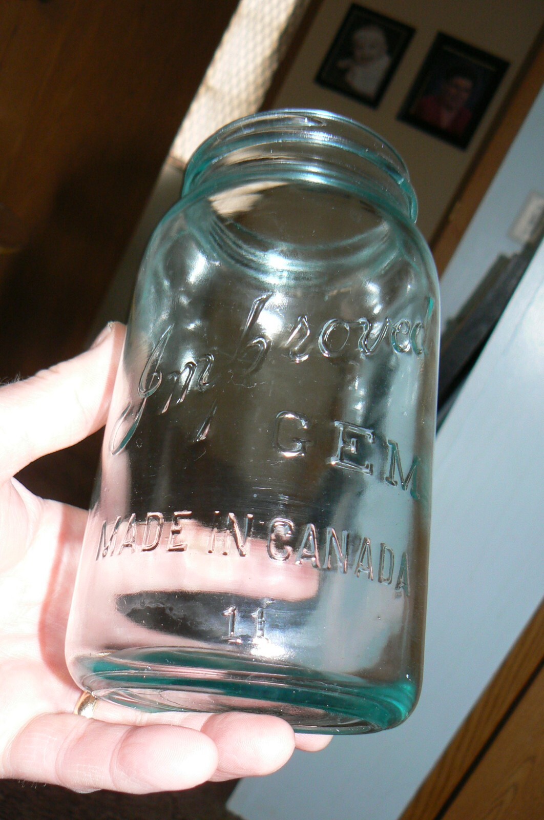 RARE 1920s Qt. Improved Gem Blue glass canning jar made by ( SDH ) from Canada,