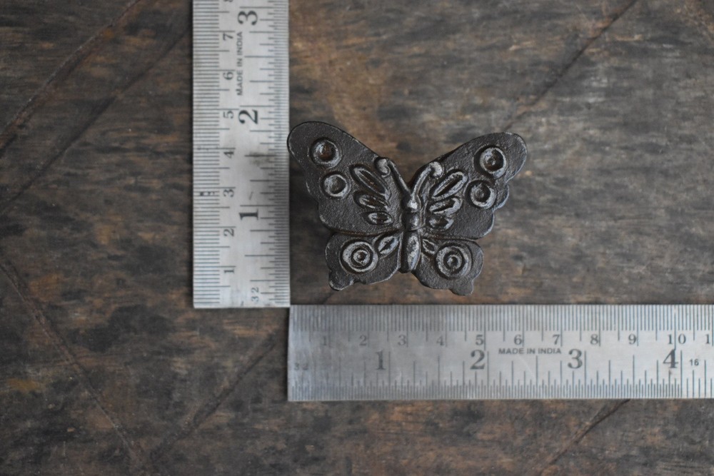 Iron door knobs Vintage Butterfly cabinet drawer handles pull rustic hardwr 6pc