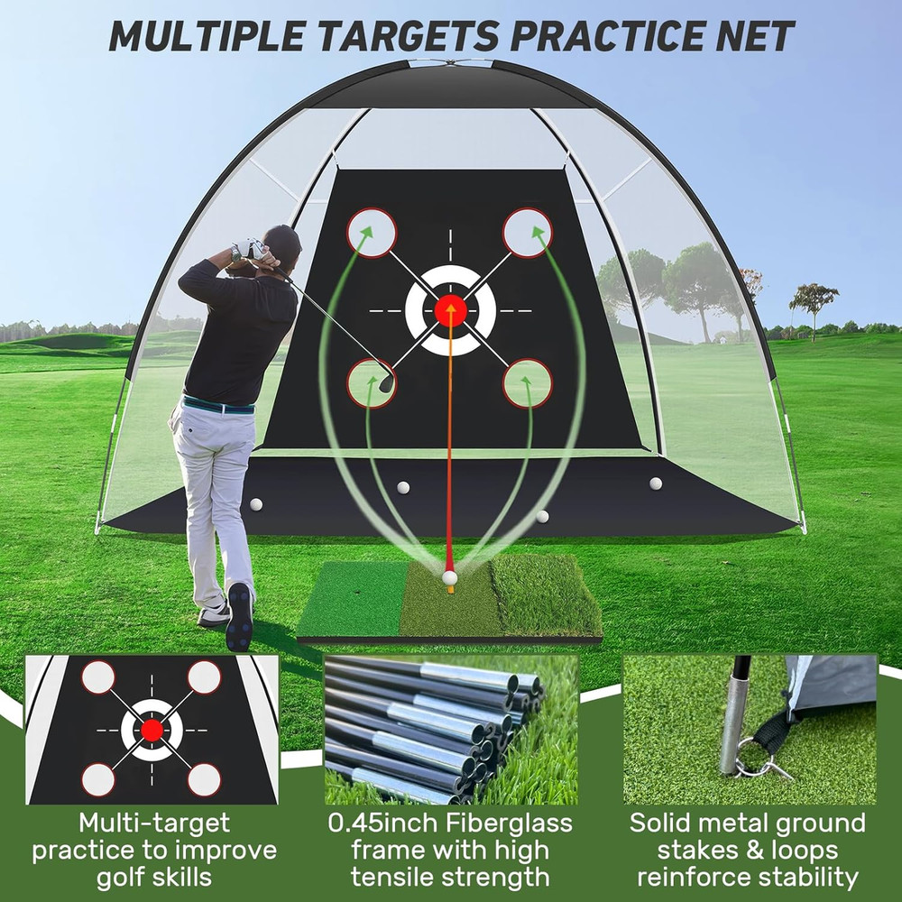 GOLF NET WITH PRACTICE MAT-Golf Hitting Aid Nets 10X7Ft for Backyard Driving
