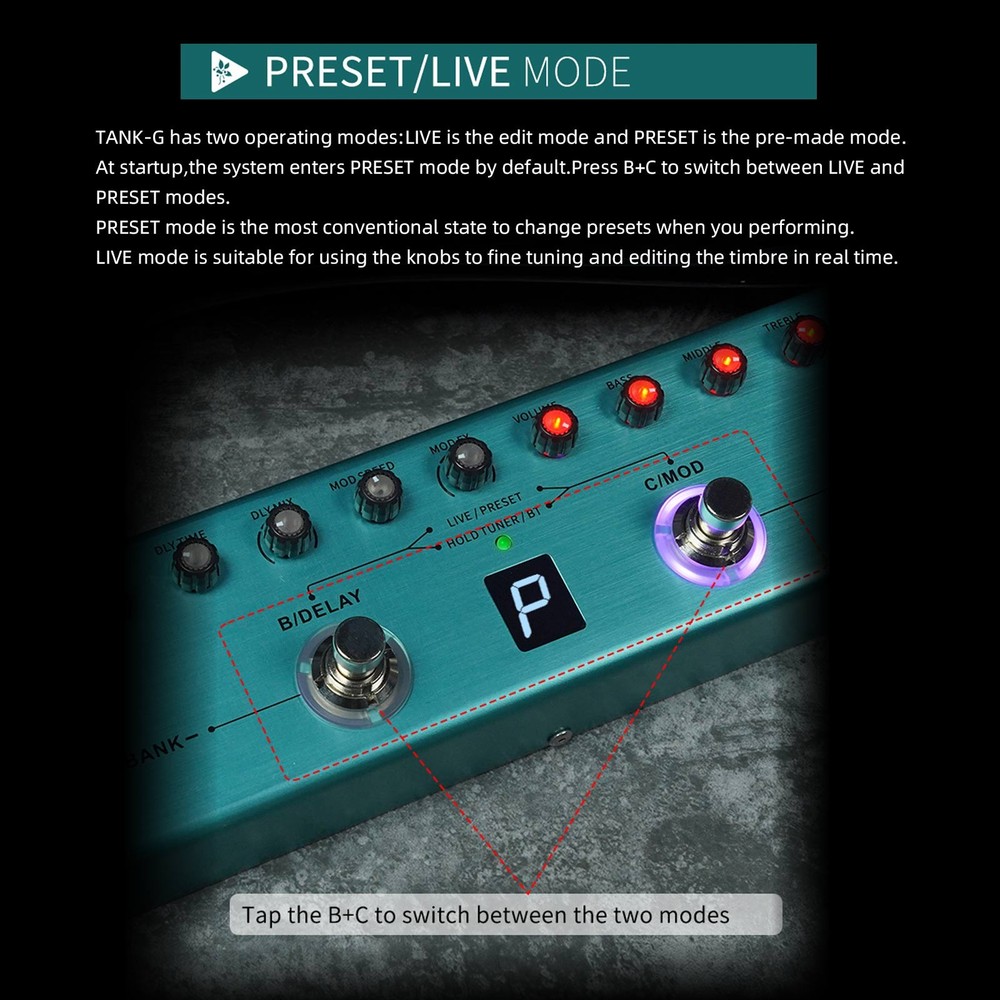 M-VAVE Tank-G Multi-Effects Processor Guitar Multi-Effects Pedal With 36 Presets