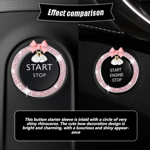 Bling Diamond Car Engine Start Stop Button Decoration Ring, Push Start Pink