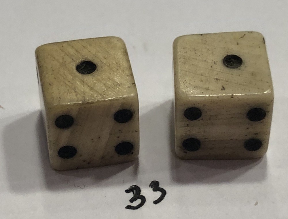 Authentic Vintage Pair Bone (Bovine) Dice 3/8”