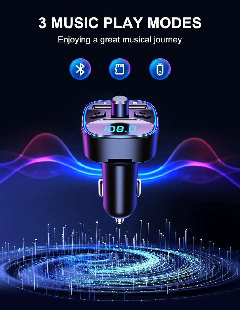 Compact Bluetooth FM Transmitter - Hands-Free Calls & Multi-Device Compatibility