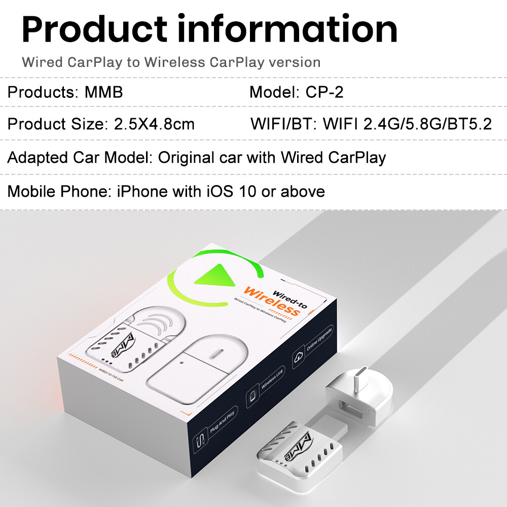 Mini Wireless Carplay Smart Ai Box, Wired to Wireless Adapter for 2017+Cars