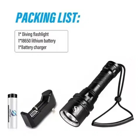 Diving Waterproof Flashlight (Uses 18650 Rechargeable Battery)