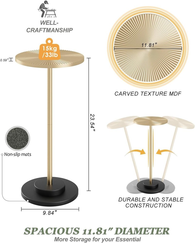 Round Side Table Small Drink Table Small Spaces Modern Accent End Table W/ Metal
