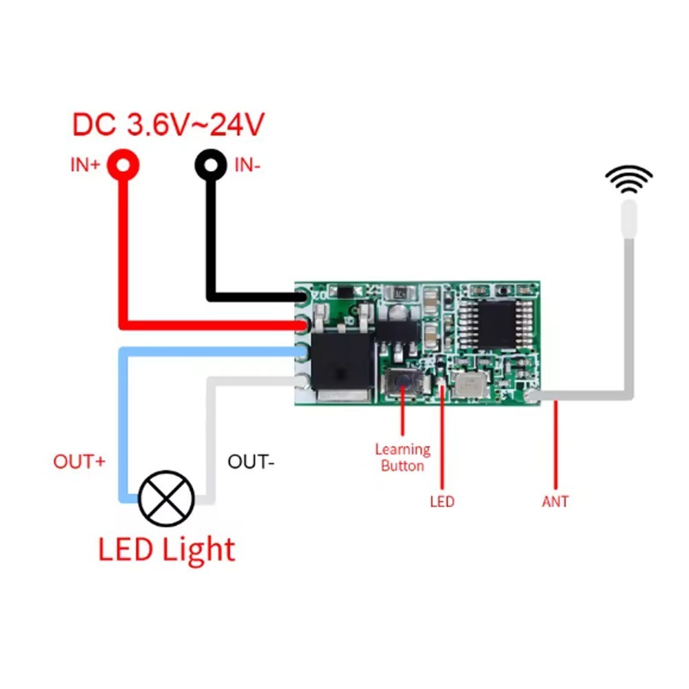 433mhz DC 3.6-24V 1CH Relay Wireless RF Remote Control Switch Receiver Module