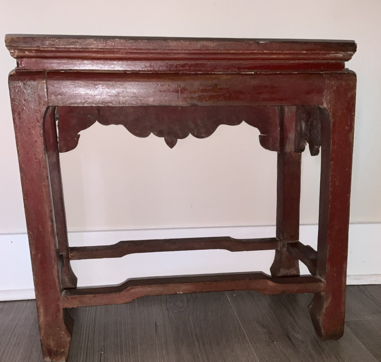 Hand Carved Asian Gilt Wood Altar Table Console – Ornate Gold Red Accent