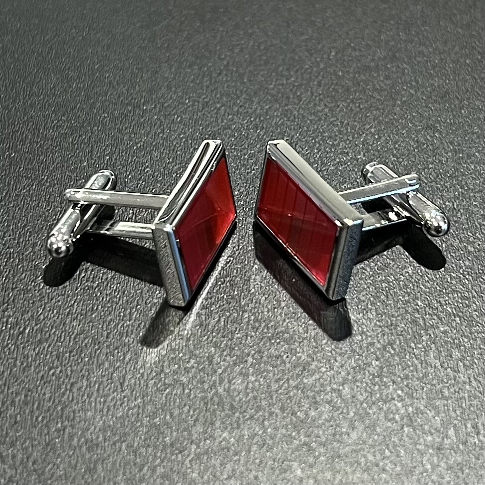 Translucent Pink Rectangular Cufflinks For Men Birthday Wedding Gift In Box