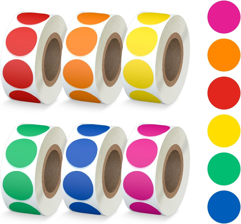 3/4" Round Color Coding Circle Dot Blank Labels 6 Rolls 500 Labels/Roll 3000 PCS