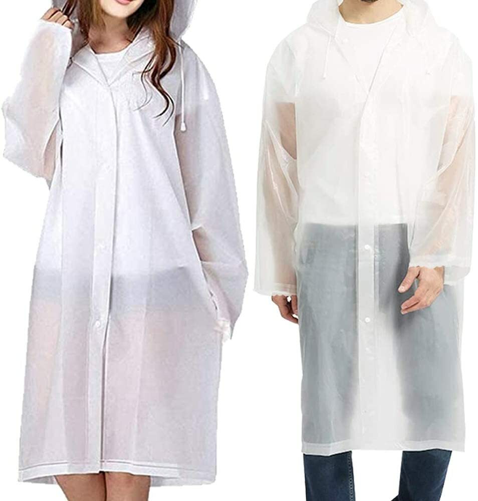 (2) Unisex Raincoats Reusable Adult Emergency Rain Coat Poncho Hiking Camping