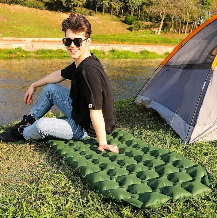 Sleeping Pad, Built-In Foot Pump, Olive Green