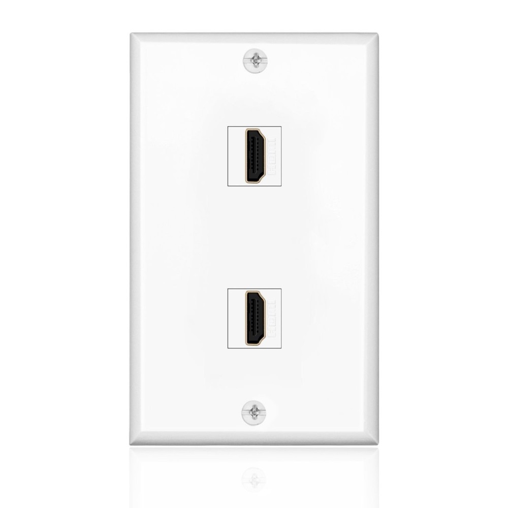 HDMI Wall Plate (2 Port, White) HDMI Socket Plug Insert Jack Outlet Panel Mount