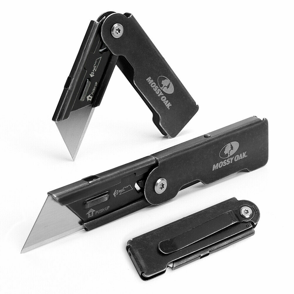 MOSSY OAK 2 Pack Folding Pocket Utility Knife Set Quick Change Blade Frame Lock