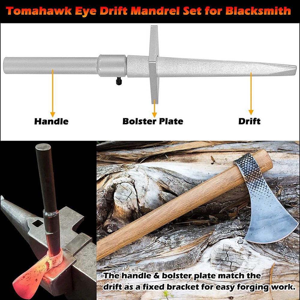 Tomahawk Eye Drift/Mandrel Blacksmith Tool Includes Drift Holder and Plate