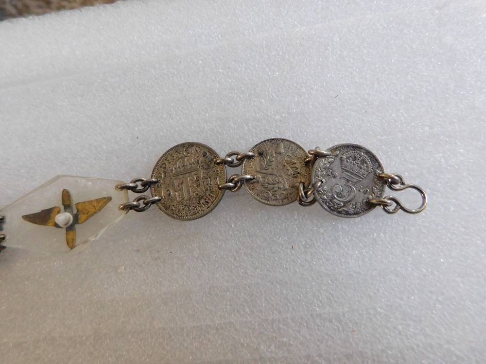 WW II U.S. Army Air Corps British 3 & 6 Pence Silver CoinsSweetheart Bracelet