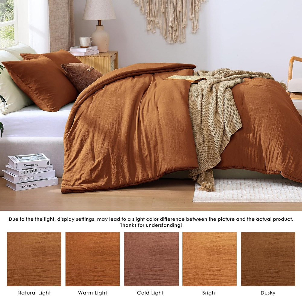 Full Size Comforter Sets - 3 Pieces Prewashed Burnt Orange Comforter Soft Lightw