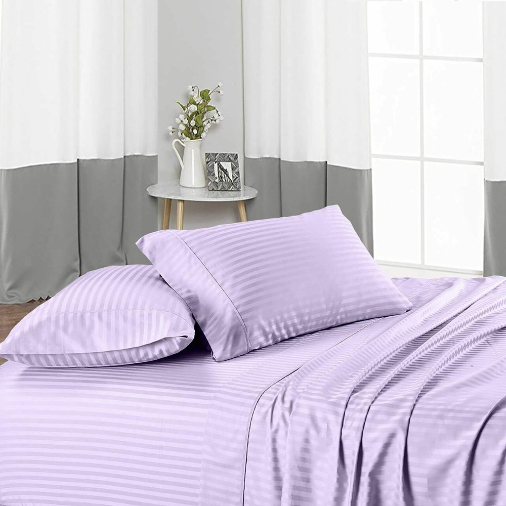 Complete Sheets With Deep Pocket 100% Cotton Lavender Stripes Select Item