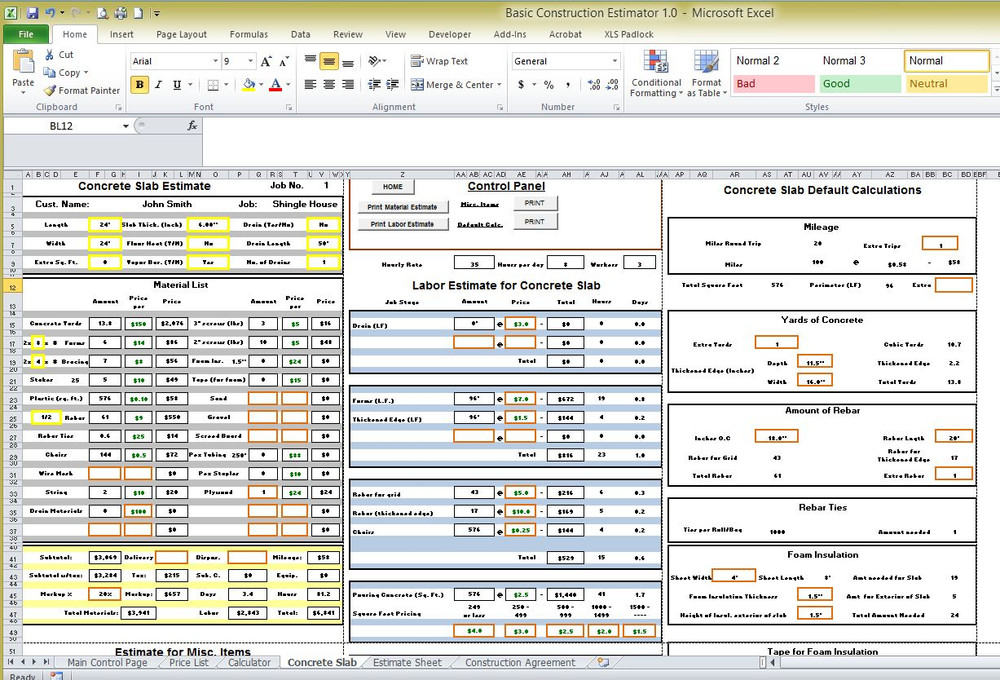 Basic Construction Estimator (Fast accurate estimates)