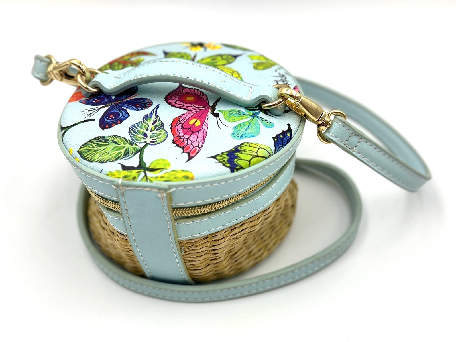 Estee Lauder Straw Pouch Cosmetic Zipper Makeup Bag Clutch with Strap ~ New