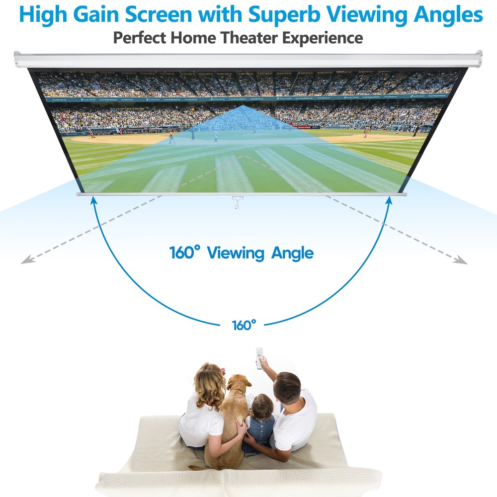 Projection Screen Manual Pull Dow 16:9 HD Wall & Ceiling Mounted for Home 80"