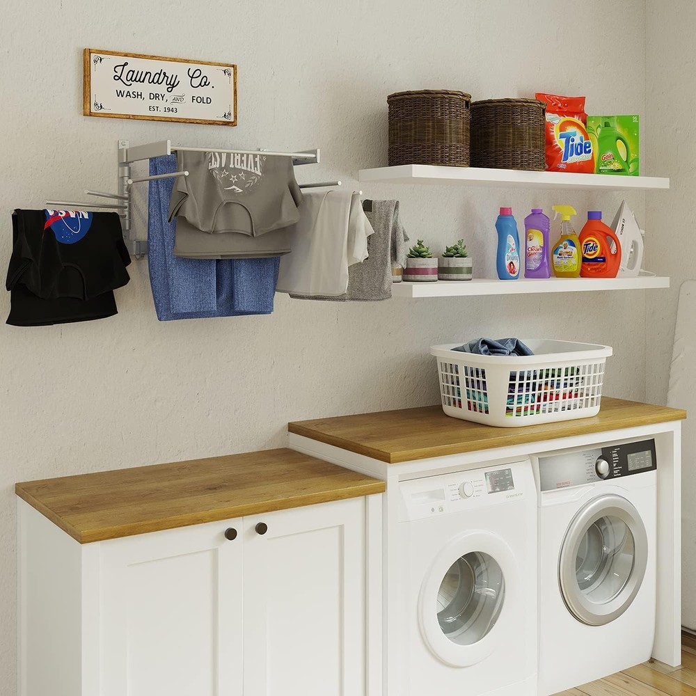 Elegant 17" Wall-Mounted Laundry Drying Rack in Silver - Durable & Space-Saving