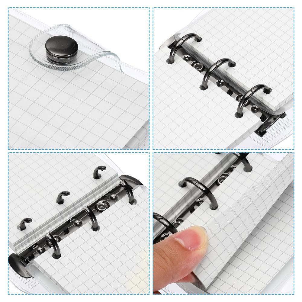 Clear 3 Ring Binder Cover, PVC Notebook Binder Refillable Loose Leaf, Black
