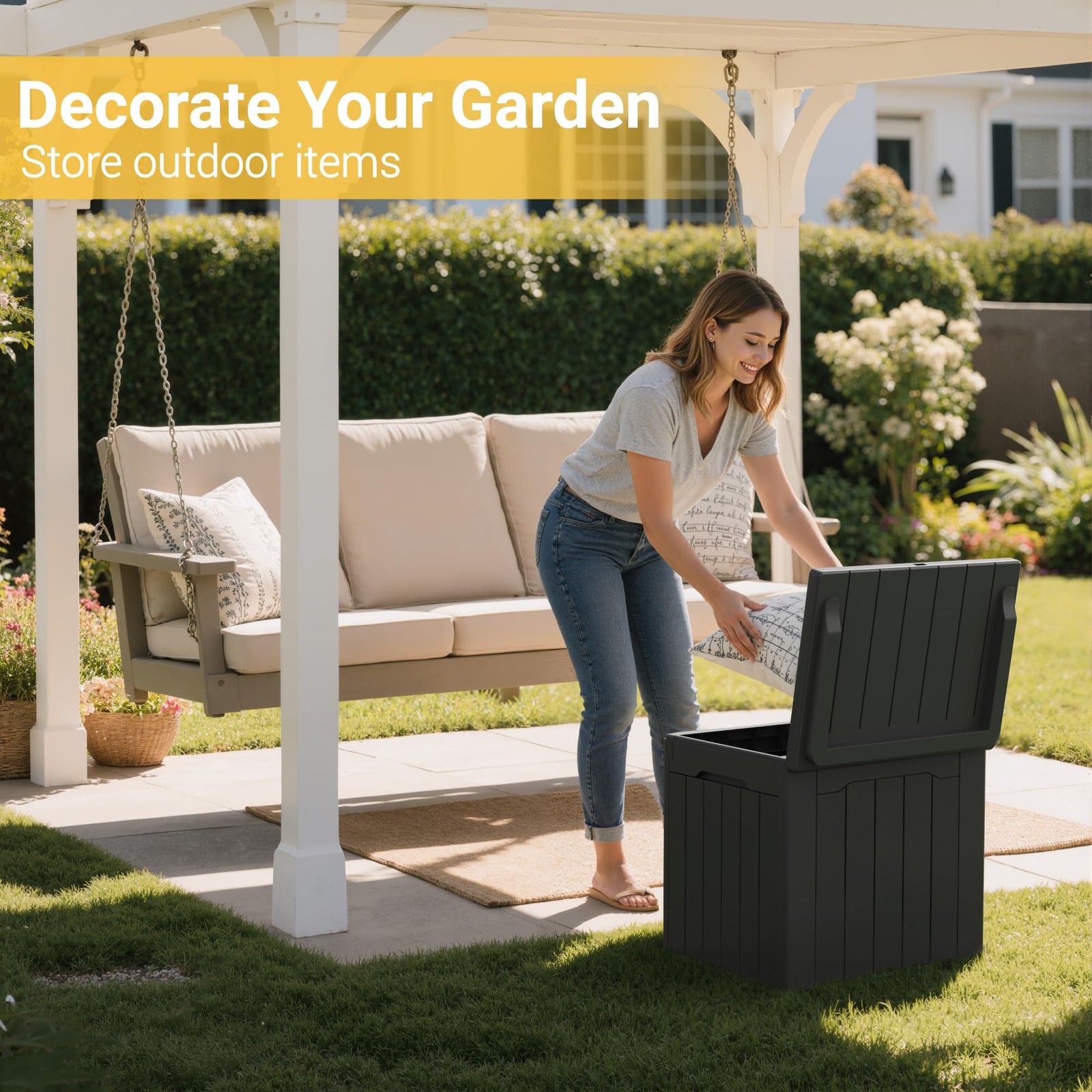 Outdoor Storage Box 31 Gallon Storage Box with Lid for Patio Furniture, Garde...