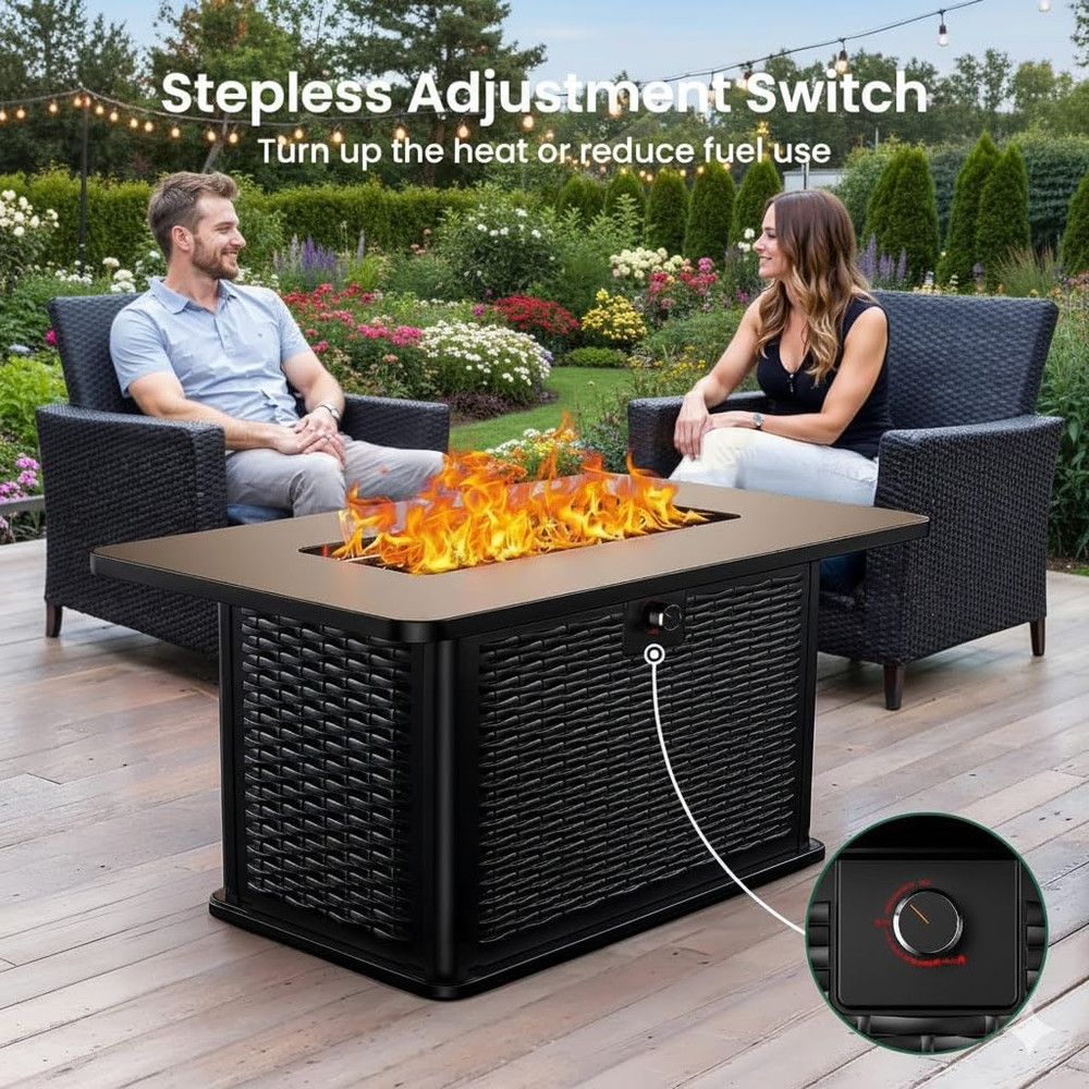 43-Inch Rectangular Propane Fire Pit Table - 60,000 BTU, Csa-Certified 2-In-1 De