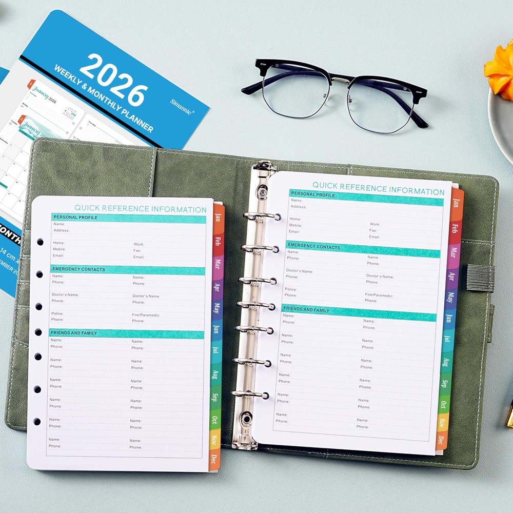 2026 Planner Refills - A5 Planner Inserts with 7-Hole Punched, JAN 2026 - DEC...