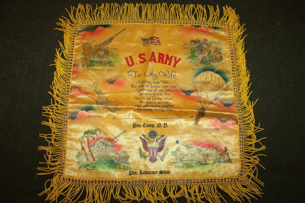 Original WW2 U.S. Army Camp Pine New York National Guard "Wife" Pillow Cover