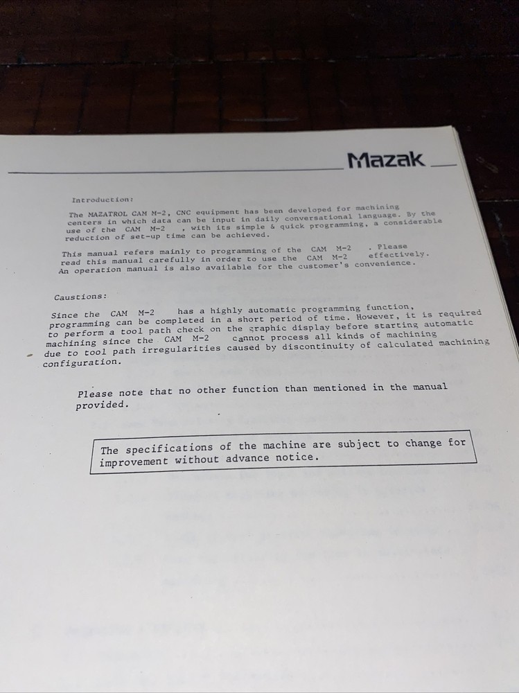 Mazak Programming Manual for Mazatrol Cam M-2