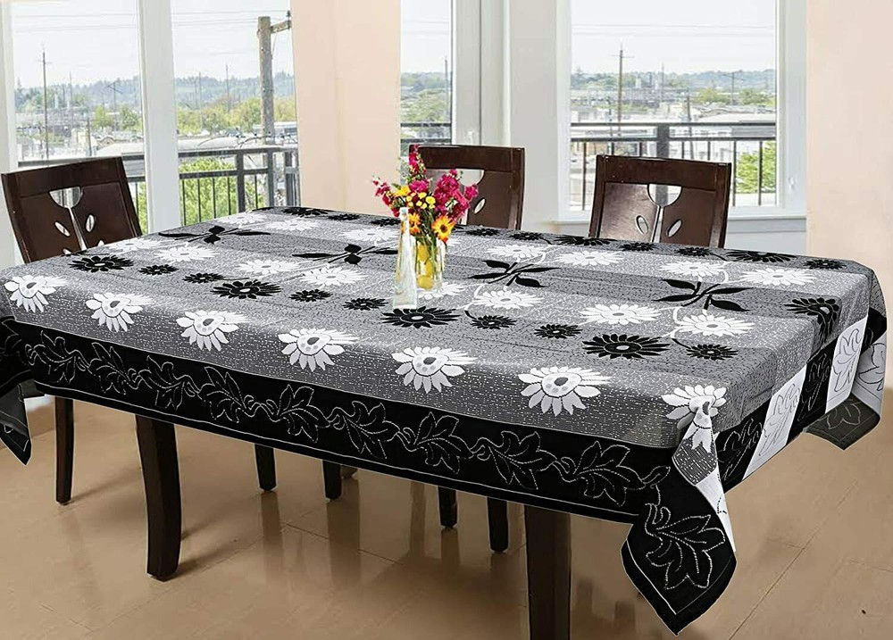 Cotton 6 Seater Dining Table Cover Black US